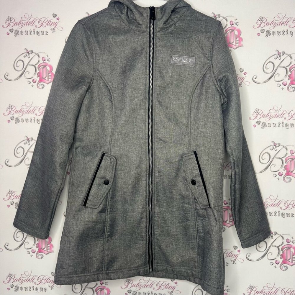 Bebe sport coat jacket windbreaker raincoat fleece interior grey bling crystals